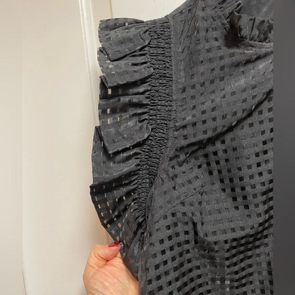 🖤 Boho Small Bohemian Ruffle Sleeve Top Check Pattern Preppy Y2K Sheer ADORBS! - Picture 5 of 11